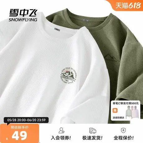雪中飞t恤男2025新款华夫格宽松休闲半袖夏日简约百搭男士短袖PC图片