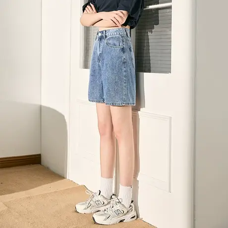 唐狮高腰潮薄款辣妹五分中裤子女春夏季女牛仔短裤宽松显瘦阔腿图片