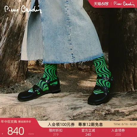 Pierre Cardin/皮尔卡丹女鞋牛皮一字形玛丽珍凉鞋舒适真皮单鞋女图片