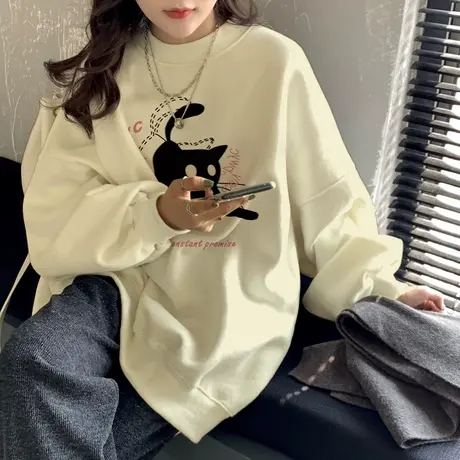 美式卡通无帽卫衣女vintage复古早秋外套潮牌ins薄款印花设计上衣商品大图