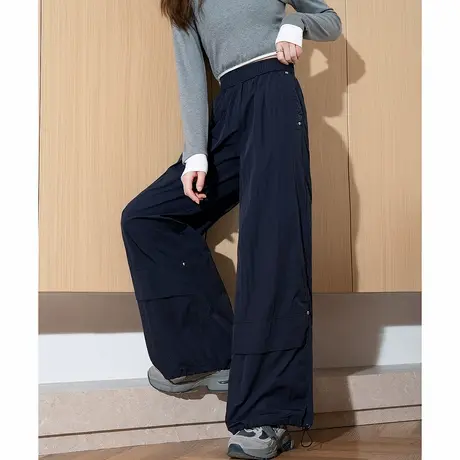 唐狮春季新款女休闲裤宽松设计感工装裤直筒阔腿长裤束脚裤图片