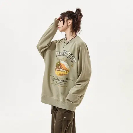 YEP秋冬无帽卫衣女2023年新款套头潮牌复古宽松oversize上衣商品大图