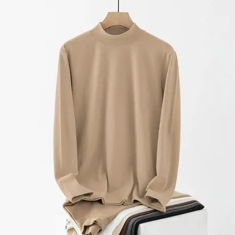 半高领德绒t恤男士长袖2023新款秋冬季保暖双面绒中领内搭打底衫商品大图