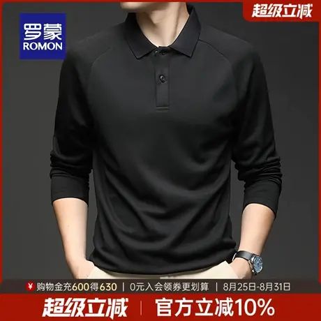 罗蒙男士商务休闲长袖POLO衫2025秋季新款简约上衣百搭翻领T恤衫图片