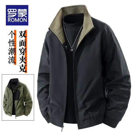 罗蒙双面穿外套男士春秋季新款潮牌百搭防风摇粒绒立领休闲夹克男商品大图