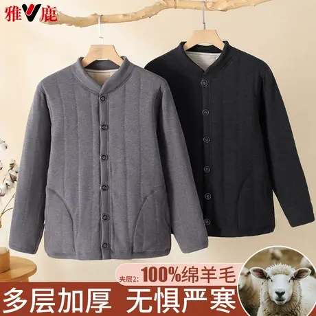雅鹿中老年男士加厚保暖棉服爸爸外套开衫上衣冬老人御寒棉袄内搭商品大图