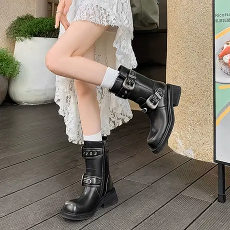 VME/舞魅不累脚优雅粗跟轻奢方头时装鞋休闲百搭舒适气质时尚女靴商品大图