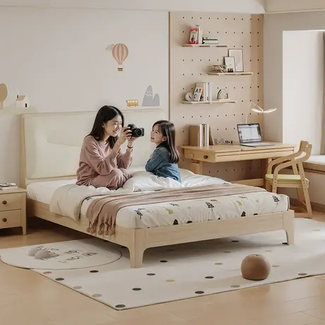 顾家家居童趣布艺床猫抓布男孩女孩微笑实木床002商品大图