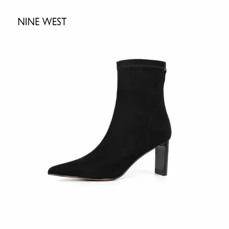 奥莱专供Nine West/玖熙尖头粗跟弹力瘦瘦靴高跟短靴新款靴子女冬图片
