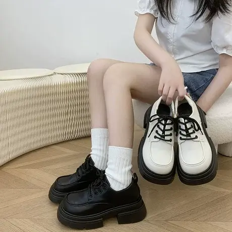 厚底小皮鞋女2023年秋季新款百搭学院英伦风jk鞋子女系带休闲单鞋商品大图