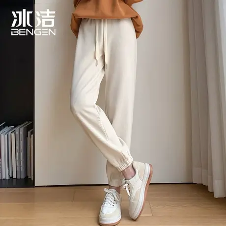冰洁束脚运动裤女2023秋冬加绒加厚灯笼裤宽松保暖灯芯绒卫裤LBDS商品大图