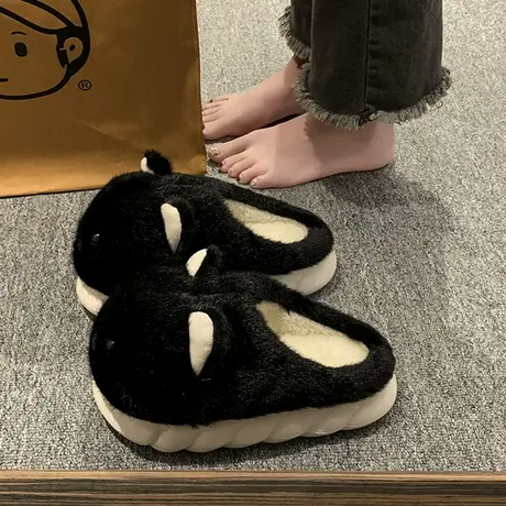 可爱包头毛毛拖鞋女外穿2023新款秋冬厚底一脚蹬家居卡通毛绒棉拖图片