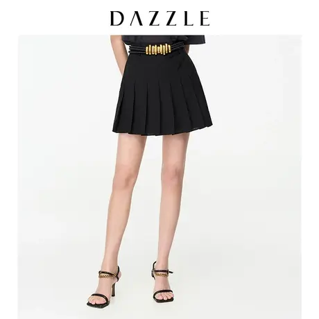【七七酱专享】DAZZLE地素奥莱 黑色休闲薄款百褶裤子短裤女2D2Q1商品大图