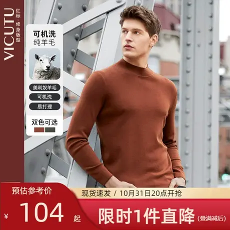 VICUTU/威可多男士长袖针织半高领可机洗亲肤纯羊毛衫修身毛衣商品大图