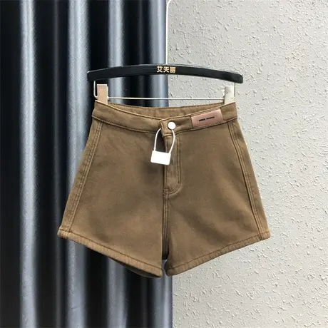 2023秋冬时尚牛仔短裤女高腰弹力显瘦百搭简约加绒加厚阔腿靴裤子图片