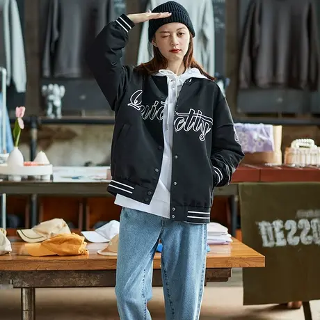 唐狮潮酷ins棒球服女短款春秋薄款外套女新款美式飞行员夹克街头图片