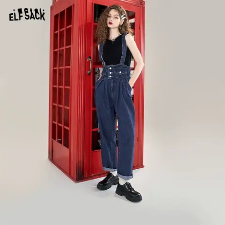 妖精的口袋可拆卸背带裤高腰牛仔裤女2023秋新款收腰显瘦宽松阔腿商品大图