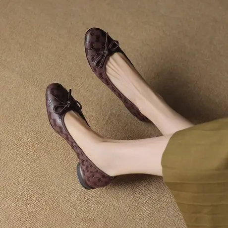 真皮女单鞋2023年新款四季鞋圆头小皮鞋百搭舒适浅口平底复古鞋子商品大图