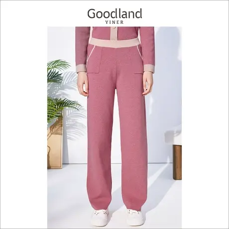 Goodland美地女装冬季撞色摩登宽松针织休闲裤商品大图