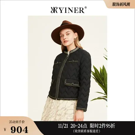 【小香风】YINER音儿线上专选女装冬季短款金属闪丝羽绒服高级感商品大图