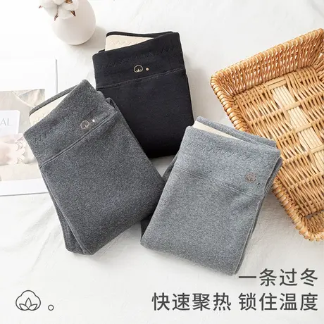 棉打底裤女外穿加绒秋冬季大码胖mm羊羔绒加厚浅灰色高腰九分保暖商品大图