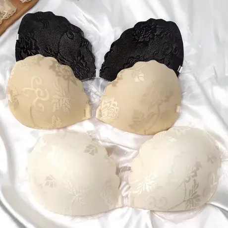 蕾丝胸贴女婚纱用吊带大胸大码乳贴小胸加厚聚拢上托硅胶隐形文胸商品大图