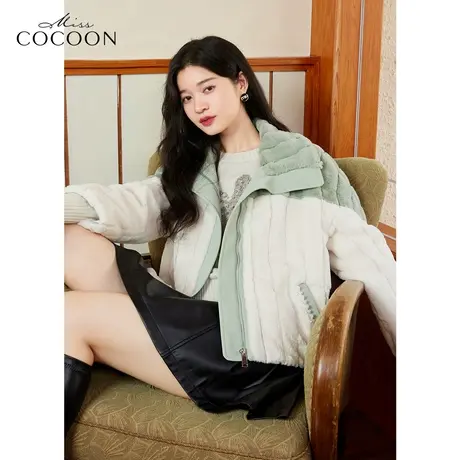 miss COCOON仿兔毛皮草女2022新款冬季宽松时尚撞色短款毛毛外套图片