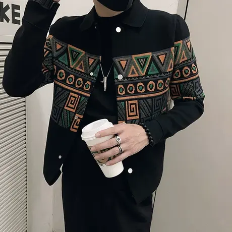 秋冬个性针织衫外套男潮流减龄民族风印花高级感青年毛衣开衫夹克商品大图