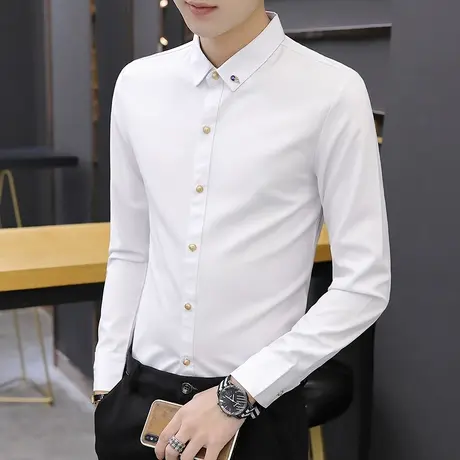 长袖衬衫男免烫抗皱春秋小领衬衣冰丝白色2025西装寸衫内衬设计感商品大图