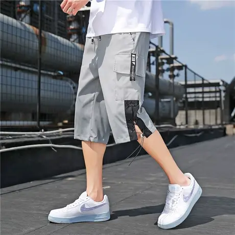 工装短裤男士夏季薄款抽绳七分裤宽松休闲运动潮牌外穿冰丝中裤子商品大图