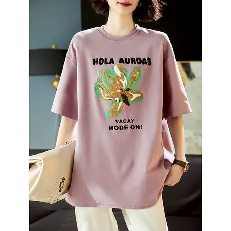 宝诗黎【新品价188元】圆领字母刺绣短袖T恤HY4227商品大图