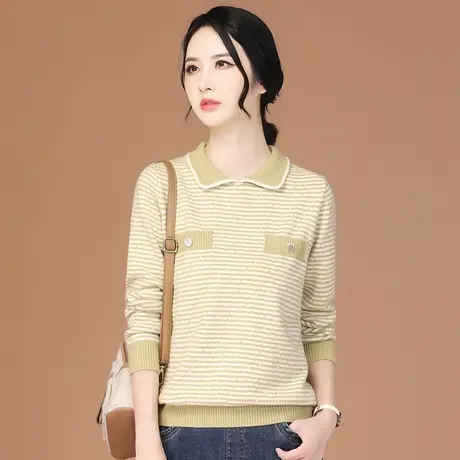 韩潮袭人娃娃领宽松休闲条纹针织衫女2024春装新款长袖毛衣上衣薄图片