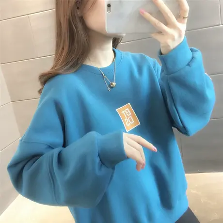 女士圆领卫衣女2023新款春秋薄款休闲无帽宽松韩版秋季秋冬潮ins图片