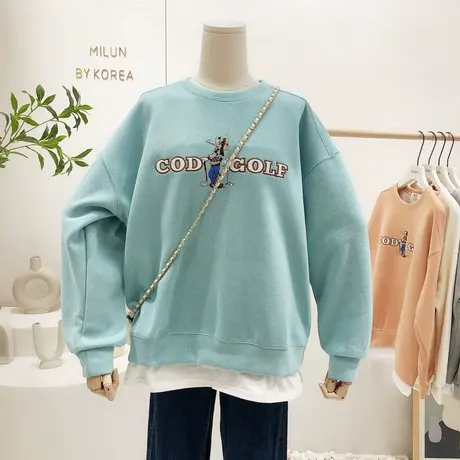 韩国东大门假两件卫衣2022早春季新款港味卡通休闲荷叶边上衣宽松商品大图