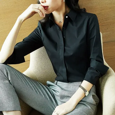 黑色衬衫女长袖2023春装衬衣白色职业套装工装面试正装气质工作服商品大图