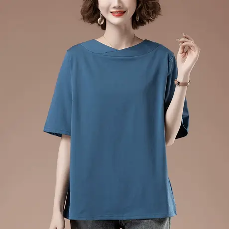 春秋装中袖t恤女加肥加大码女装宽松妈妈新款七分袖纯棉显瘦上衣商品大图