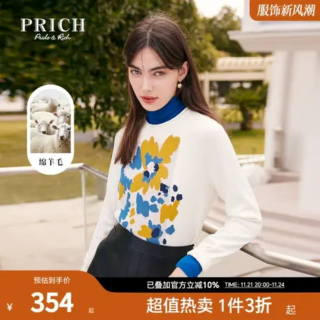 PRICH商场同款针织衫新品秋冬新款慵懒风圆领不易起球毛衣女商品大图