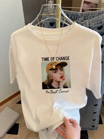 2023年新款仿棉短袖t恤女春夏季美式重磅hiphop复古港味上衣ins潮图片