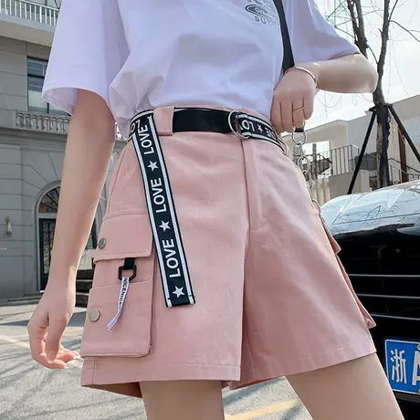 工装短裤女夏季宽松直筒显瘦百搭高腰学生原宿风休闲五分运动裤子商品大图