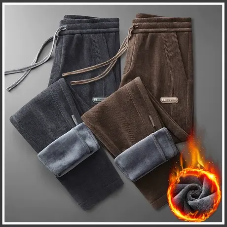 超厚保暖阔腿卫裤冬季男款抓绒加厚休闲长裤子秋冬款抗寒防风男裤商品大图