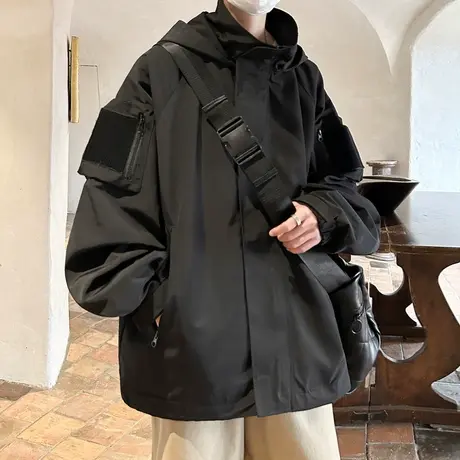 桑延同款魔术贴冲锋衣男秋季穿搭高级感风衣登山外套机能工装夹克商品大图