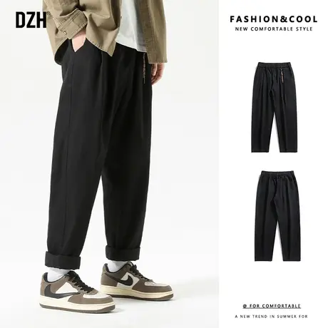 男士黑色休闲裤潮牌美式直筒纯棉裤子男款秋冬新款2023新款锥形裤商品大图