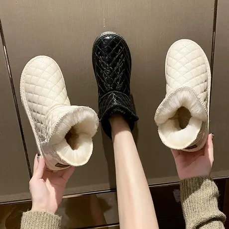 皮面雪地靴女2024年新款冬季百搭防水防滑加绒加厚洋气保暖棉鞋女图片