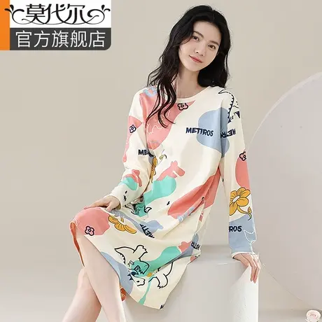 长袖睡裙女100%纯棉春秋季2023年新款睡衣女孕妇大码套头连衣裙夏图片