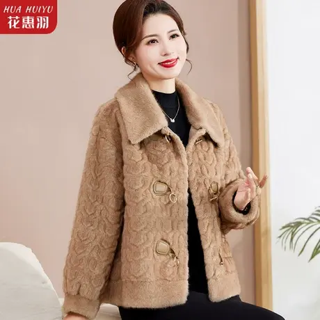 中年妈妈冬装上衣厚毛呢外套洋气中老年秋冬大衣加绒水貂绒棉衣女商品大图