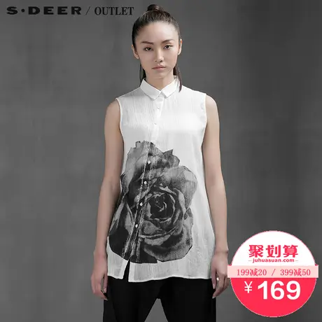 s.deer【聚】圣迪奥女写意墨调大朵印花斜襟阔摆衬衣S15280630图片
