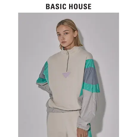 Basic House/百家好2022早春新款商场同款拼接休闲卫衣女HWTS121C商品大图