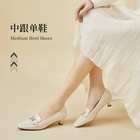 达芙妮粗跟单鞋女2022年新款春季英伦风小皮鞋百搭方头软底工作鞋图片