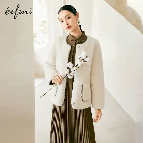 【商场同款】伊芙丽羊羔毛外套女2021年新款秋冬厚外套1CA212771图片