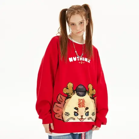 Nuthink国潮龙年本命年卡通红色加绒圆领卫衣男宽松大码上衣春季商品大图